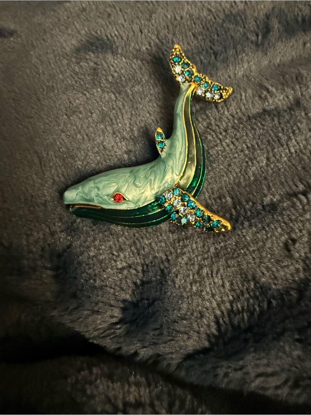 Brooch Blue Green Whale Enamel Brooch with Crystal Accents #12